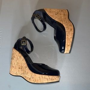 Kork-Ease Navy and Cork Platform Wedges